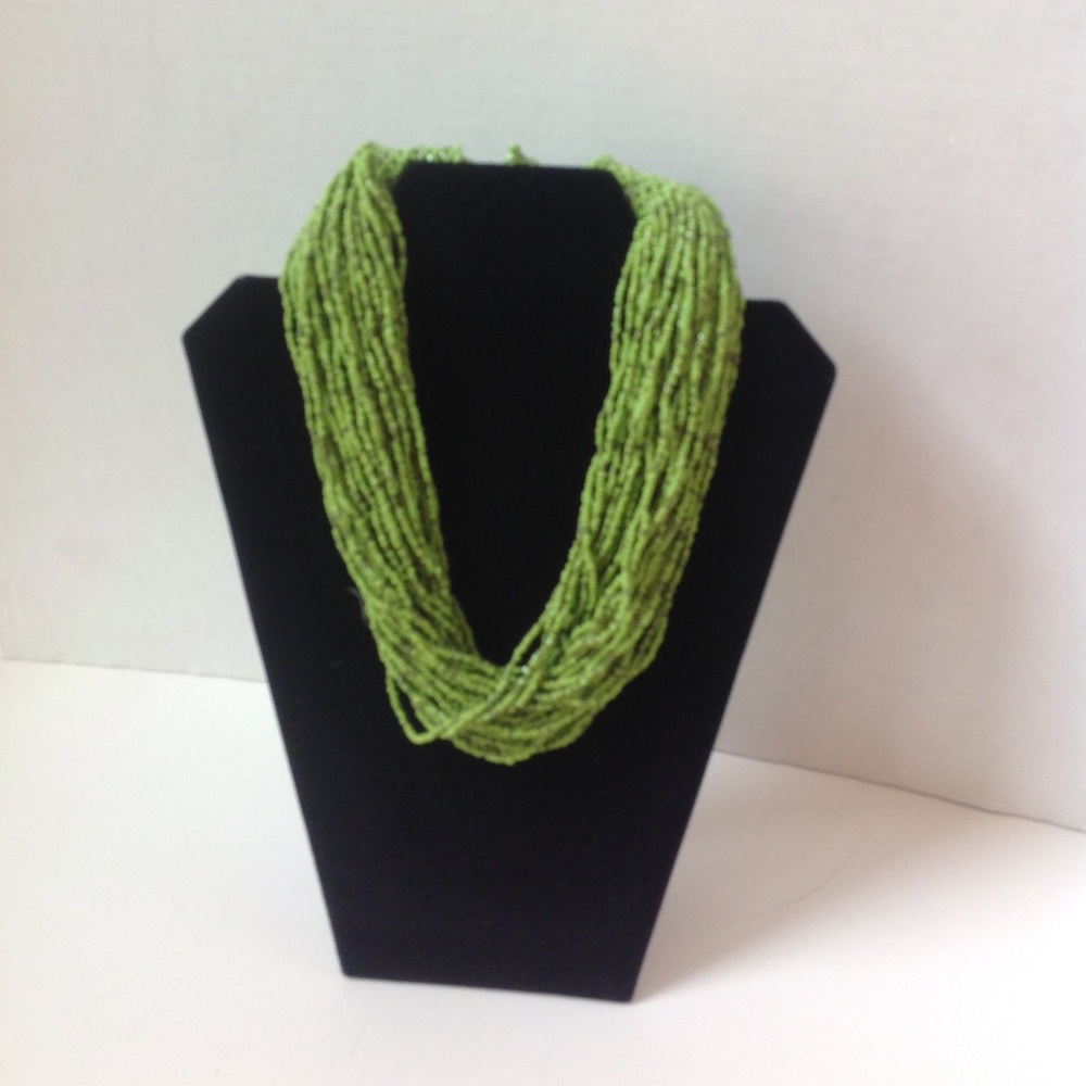 Green Beaded Necklace Bohemian Green Seed Bead